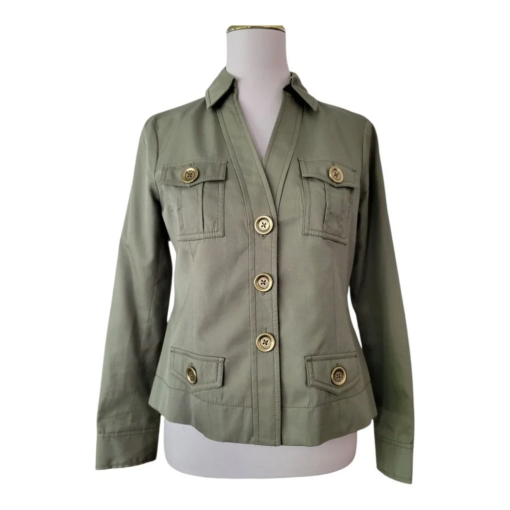 Michael Michael Kors Olive Green Utility Jacket Size‎ 4P Cotton Button Front...